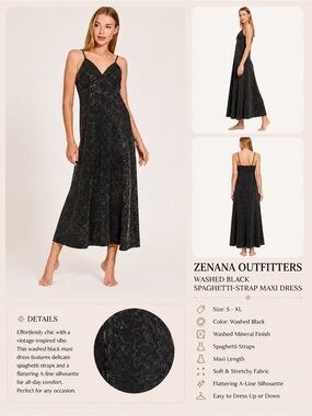 Zenana Outfitters Washed Black Spaghetti-Strap Maxi Dress